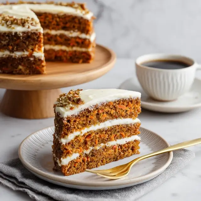 Delicious homemade carrot cake topped with cream cheese frosting