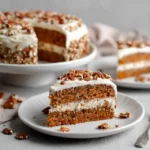 Delicious gluten-free carrot cake topped with cream cheese frosting
