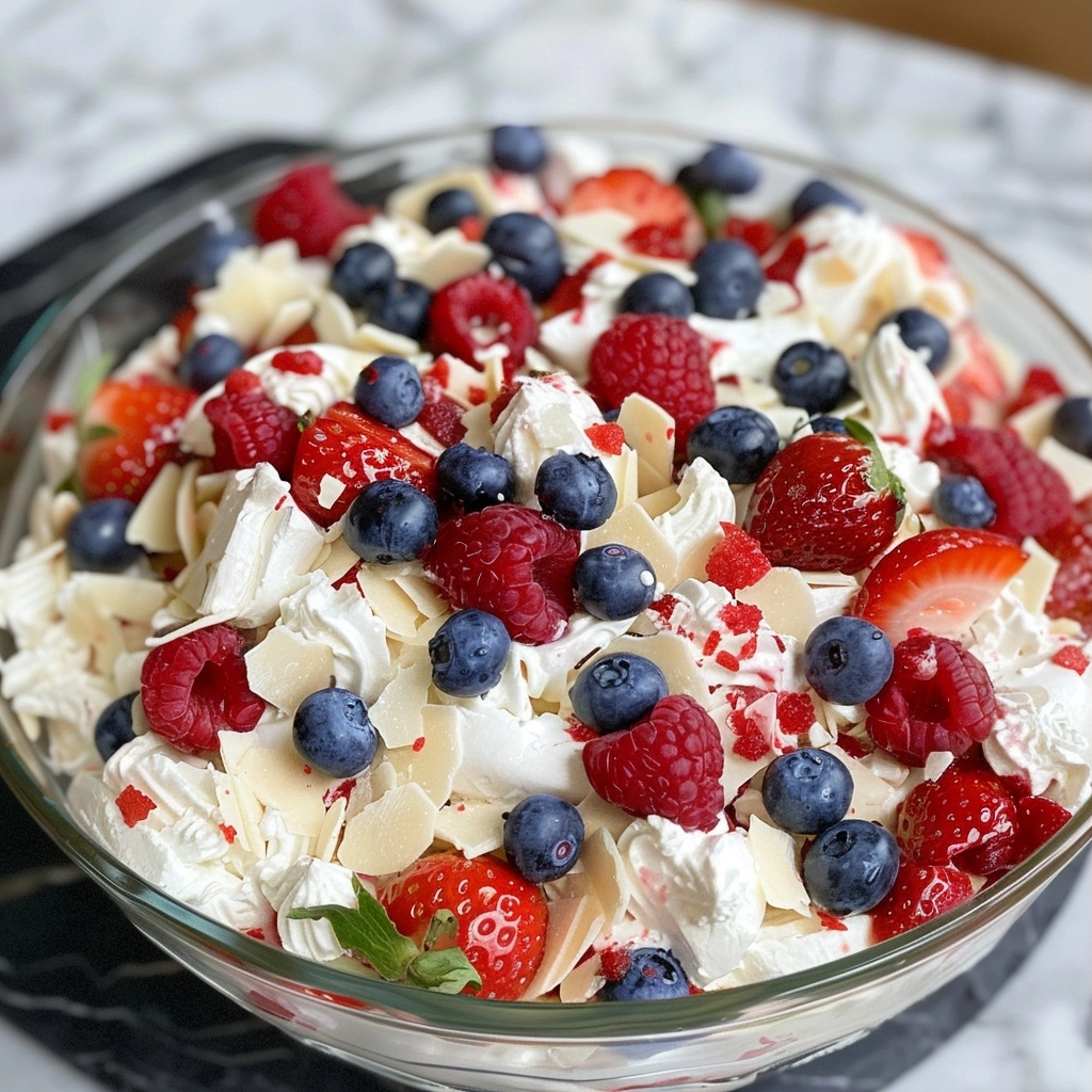 Red White and Blue Cheesecake Salad Recipe: No-Bake Ultimate & Amazing Summer Dessert