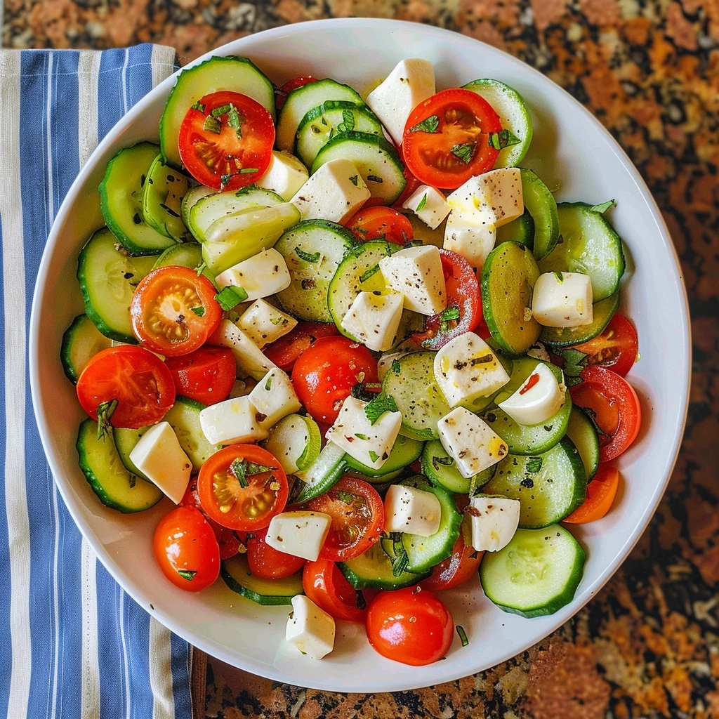 Tomato Cucumber Mozzarella Salad Recipe: 10-Minute Classic & Effortless Summer Side